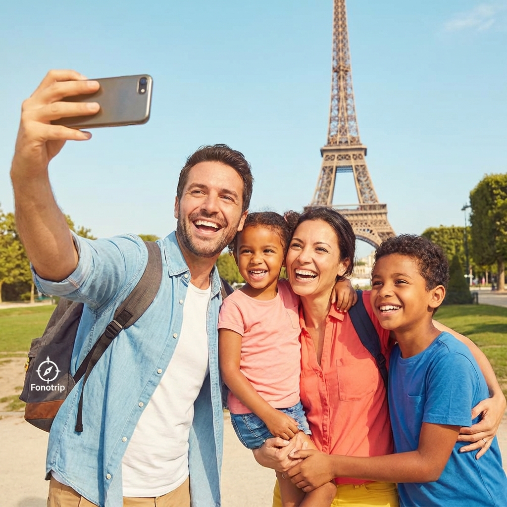 Familia disfrutando conexión Fonotrip en París